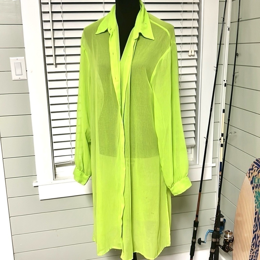 RAG, Exceptional Clothier, Neon Lime-Green Button-Front Tunic Top Execell. Cond. - Picture 7 of 8